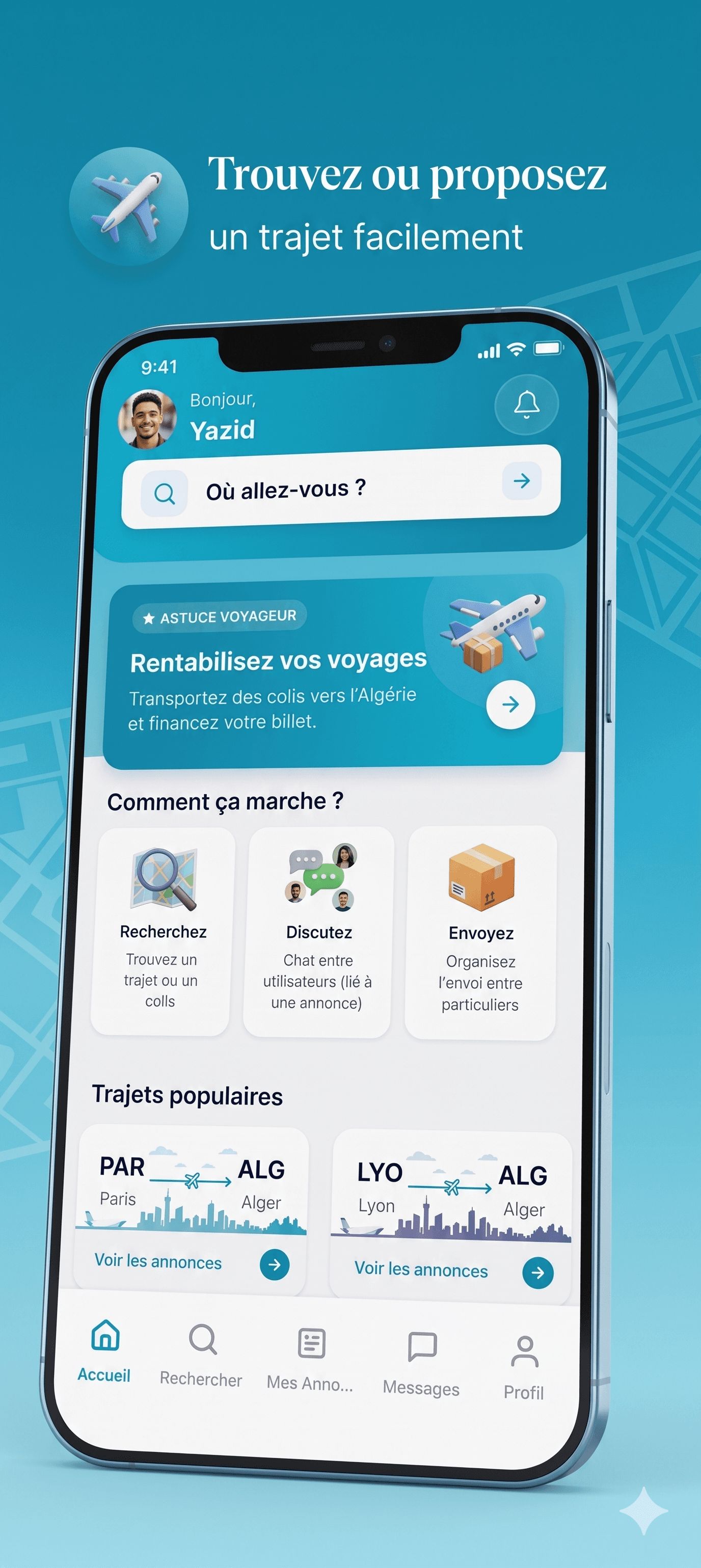 Écran d’exploration des annonces Yarayah